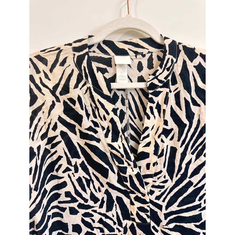 HM Zebra Print Kaftan Dress Womens Large Black Cream Lyocell Viscose Oversized